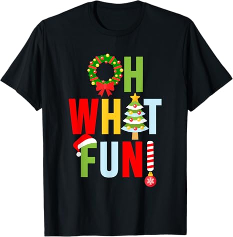 Black t-shirt with Christmas-themed text and graphics on a white background