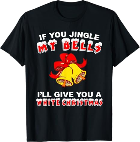 Black t-shirt with Christmas-themed graphic and text on a white background